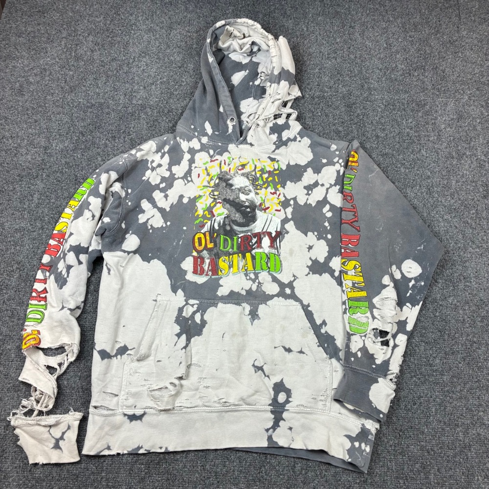 Ol Dirty Bastard Bleached Hoodie ODB Wu-Tang Graphic Grey Streetwear Mens Medium